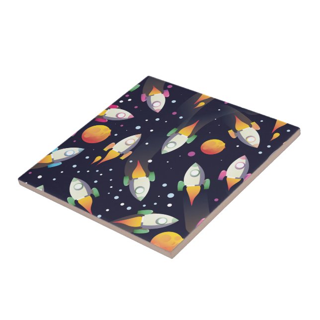 Retro Space Rockets Pattern Tile (Side)