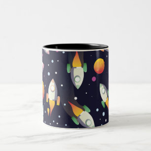 Retro Space Rockets pattern. Two-Tone Coffee Mug