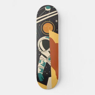 Retro Space Scene With Astronaut Skateboard