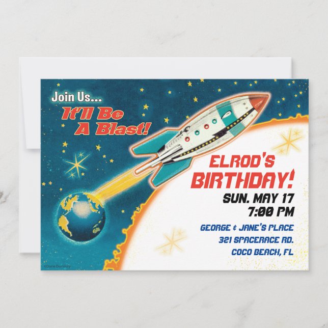 Retro Space Theme Party Invitations (Front)