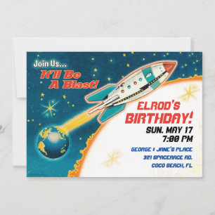 Retro Space Theme Party Invitations