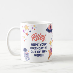 Retro Space Themed Customizable Birthday Coffee Mug