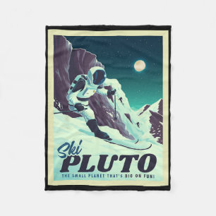 Retro Space Tourism Ski Pluto Skiing Skier Fleece Blanket