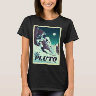 Retro Space Tourism Ski Pluto Skiing Skier  T-Shirt