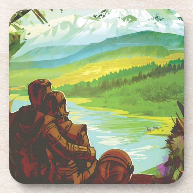 Retro Space Travel Poster-An Earth Science Mission Coaster (Front)