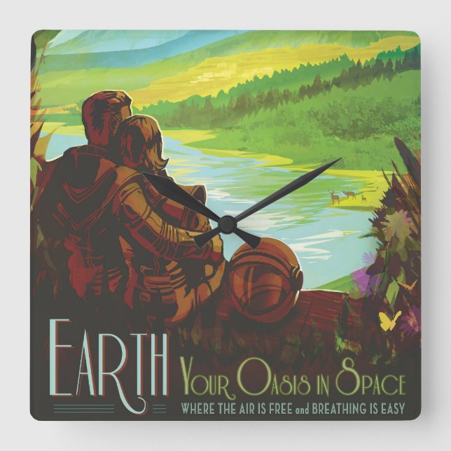 Retro Space Travel Poster-An Earth Science Mission Square Wall Clock (Front)