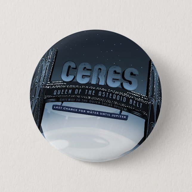 Retro Space Travel Poster-Dwarf Planet Ceres. 6 Cm Round Badge (Front)