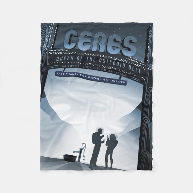 Retro Space Travel Poster-Dwarf Planet Ceres. Fleece Blanket (Front)