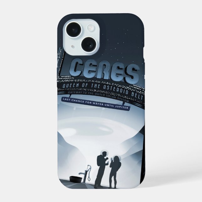 Retro Space Travel Poster-Dwarf Planet Ceres. iPhone 15 Case (Back)