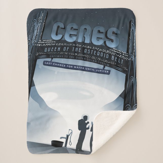 Retro Space Travel Poster-Dwarf Planet Ceres. Sherpa Blanket (Front)