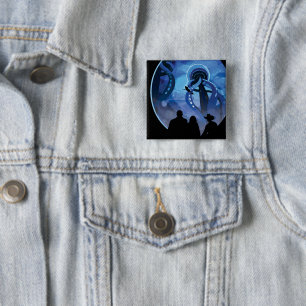 Retro Space Travel Poster- Jupiter's Moon Europa. 15 Cm Square Badge