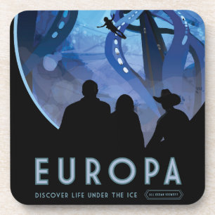 Retro Space Travel Poster- Jupiter's Moon Europa. Coaster