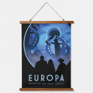 Retro Space Travel Poster- Jupiter's Moon Europa. Hanging Tapestry