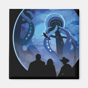 Retro Space Travel Poster- Jupiter's Moon Europa. Magnet