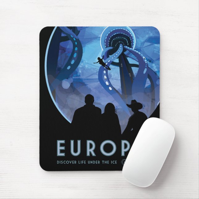 Retro Space Travel Poster- Jupiter's Moon Europa. Mouse Mat (With Mouse)