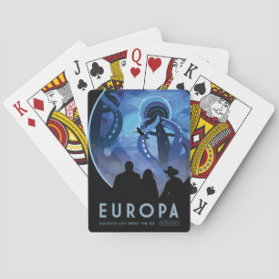Retro Space Travel Poster- Jupiter's Moon Europa. Playing Cards