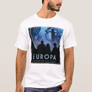 Retro Space Travel Poster- Jupiter's Moon Europa. T-Shirt