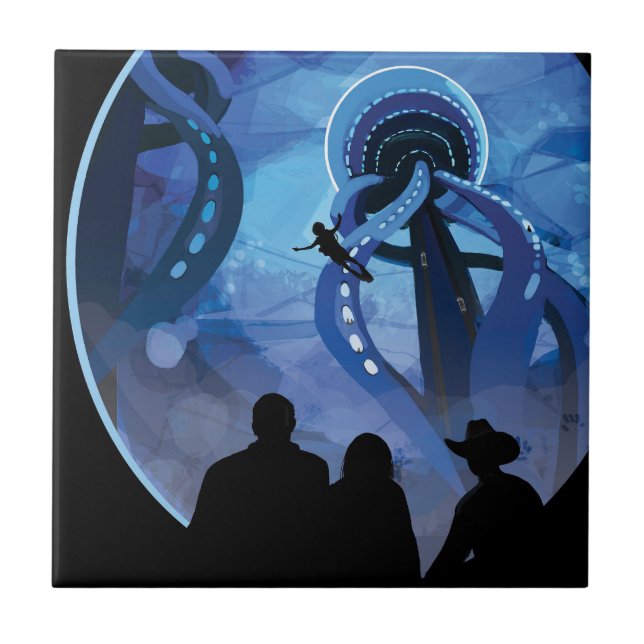 Retro Space Travel Poster- Jupiter's Moon Europa. Tile (Front)