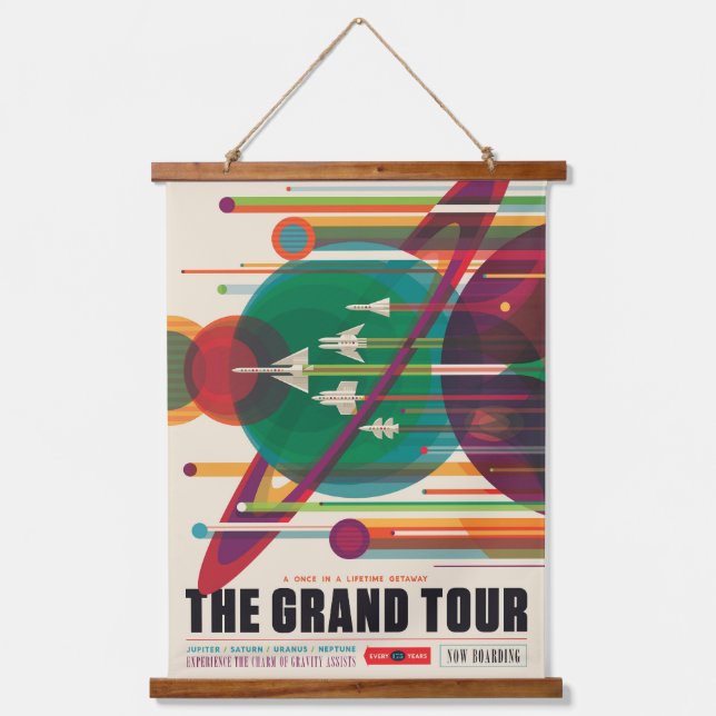 Retro Space Travel Poster- Solar System Grand Tour Hanging Tapestry (Front)