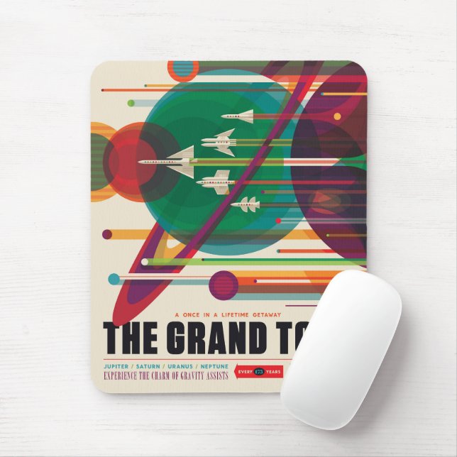 Retro Space Travel Poster- Solar System Grand Tour Mouse Mat (With Mouse)