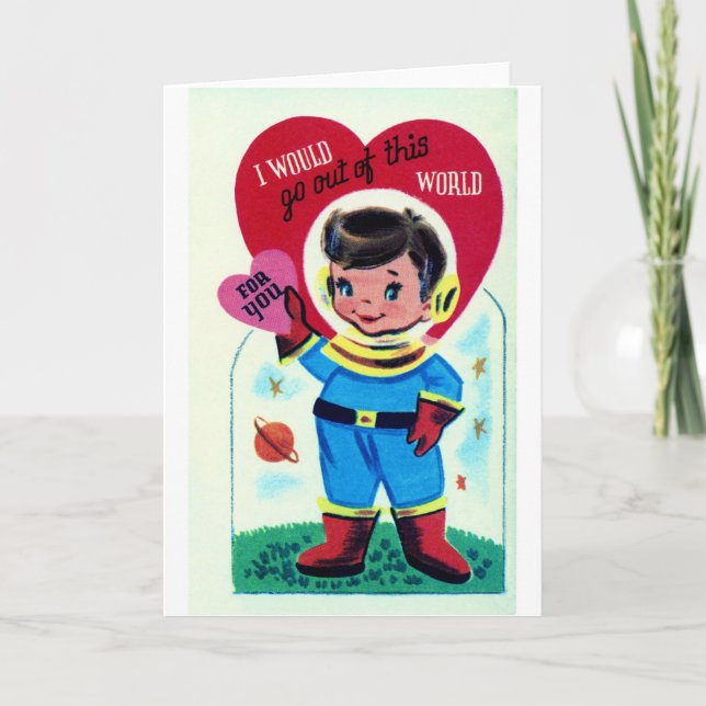 Retro Space Valentine Holiday Card (Front)