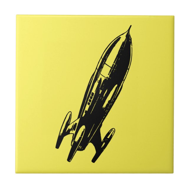 Retro Spaceship Rocket Illustration Tile (Front)