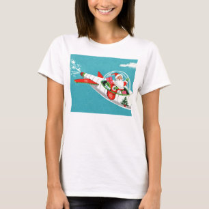 Retro Spaceship Santa Christmas T-Shirt