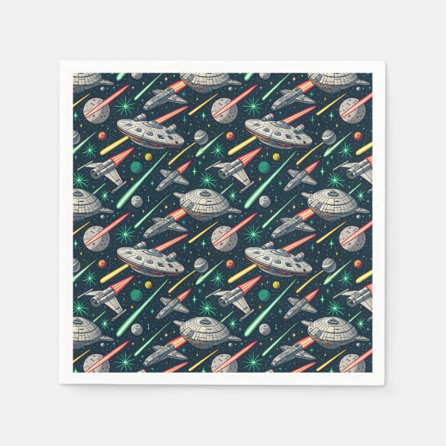 Retro Spaceship Sci-Fi Space Battle Comic Pattern Napkin (Front)