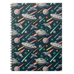 Retro Spaceship Sci-Fi Space Battle Comic Pattern Notebook