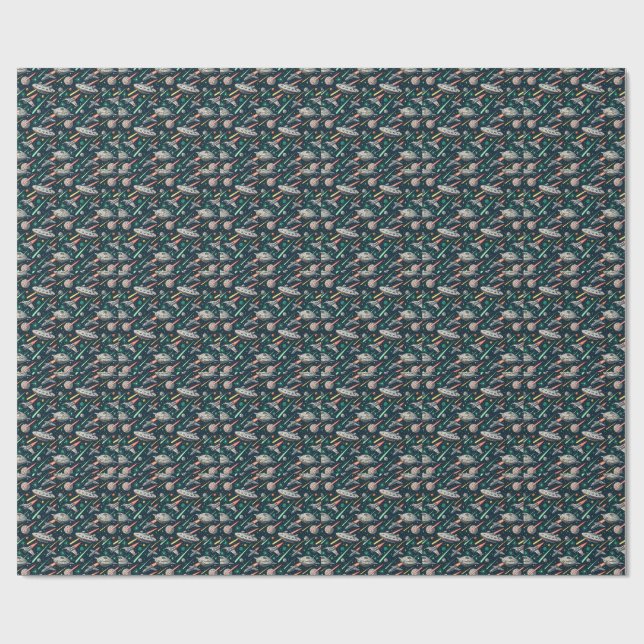 Retro Spaceship Sci-Fi Space Battle Comic Pattern Wrapping Paper (Flat)