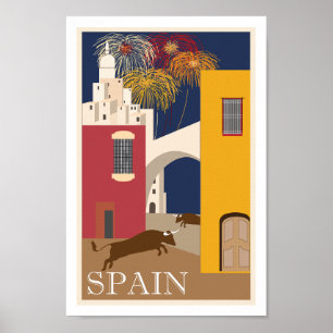 Retro Spain Travel Bull Poster