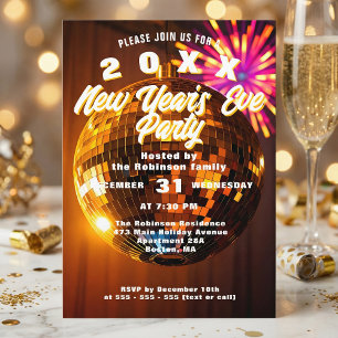 Retro Sparkly Gold Disco Ball New Year's Eve Party Invitation