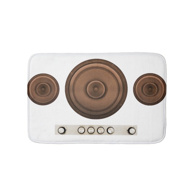 Retro speakers: brown, isolated white. bath mat (Front)
