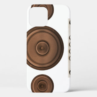 Retro speakers: brown, isolated white. iPhone 12 case