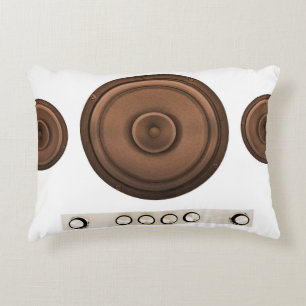 Retro speakers: brown, isolated white. decorative cushion