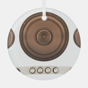 Retro speakers: brown, isolated white. glass tree decoration