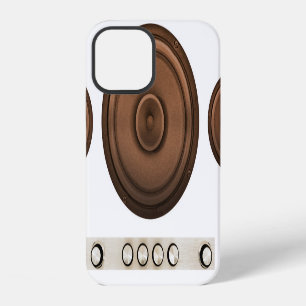 Retro speakers: brown, isolated white. iPhone 12 case