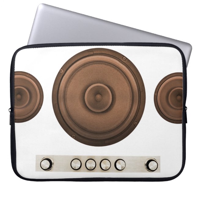 Retro speakers: brown, isolated white. laptop sleeve (Front)