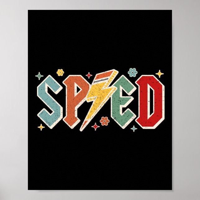 Retro Sped Teacher Pencil Lightning Bolt Back To S Poster (Front)