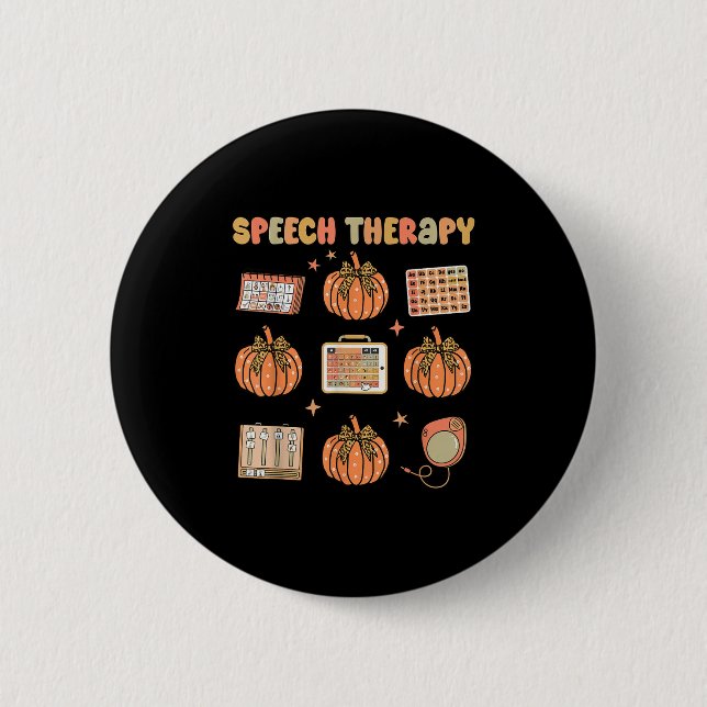 Retro Speech Therapy Slp Fall Pumpkin Speech Thera 6 Cm Round Badge (Front)