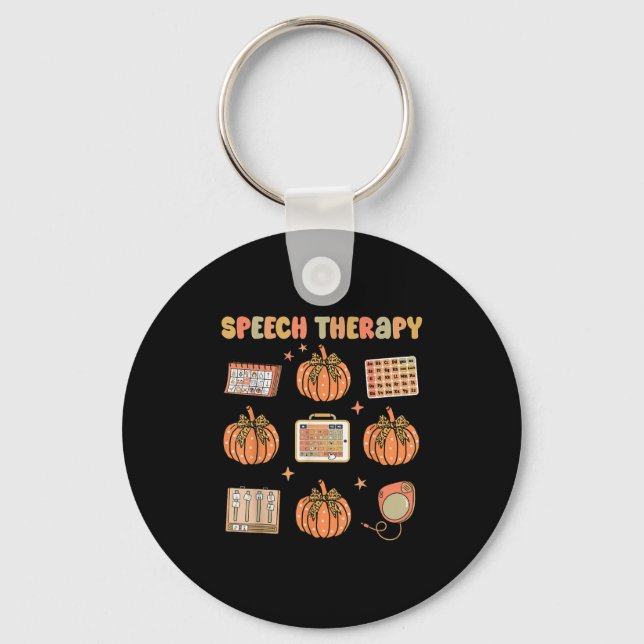Retro Speech Therapy Slp Fall Pumpkin Speech Thera Key Ring (Front)