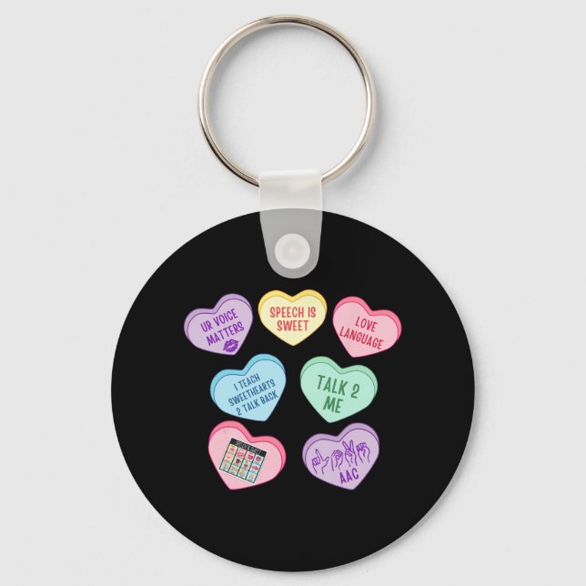 Retro Speech Therapy Slp Hearts Candy Valentine's  Key Ring (Front)