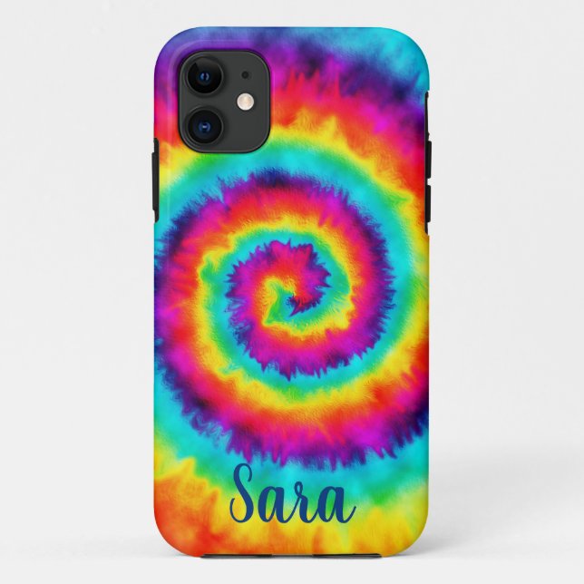 Retro Spiral Rainbow Tie Dye  Case-Mate iPhone Case (Back)