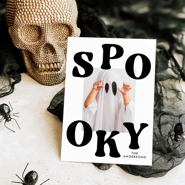 Retro Spooky Black and White Photo Halloween Holiday Card (Creator Uploaded)