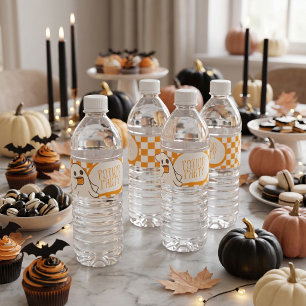 Retro Spooky Cute Ghost Halloween Water Bottle Label