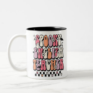 Retro Spooky English Teacher Funny Grammar Teacher Two-Tone Coffee Mug