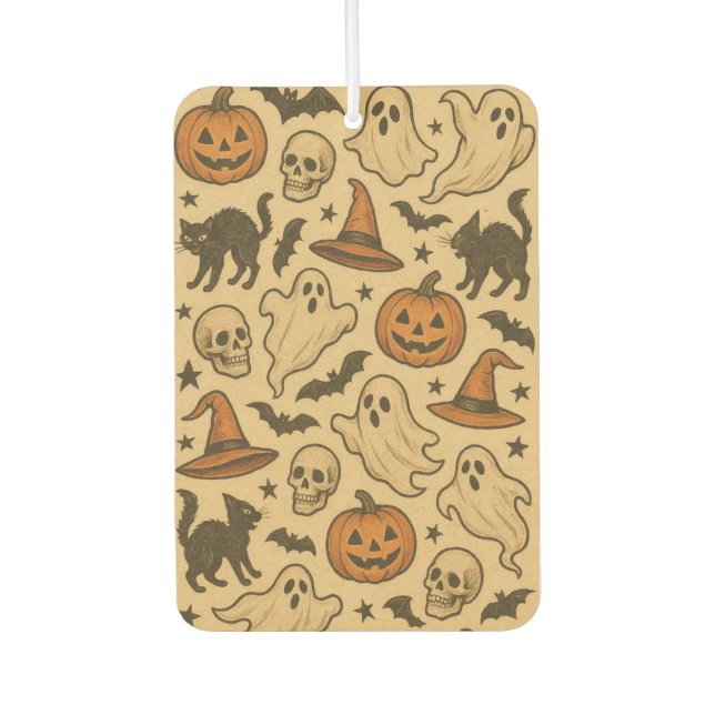 Retro Spooky Icons on Cream Background Car Air Freshener (Front)