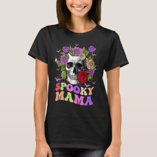 Retro Spooky Mama Skull Women Flower Mom Skeleton T-Shirt