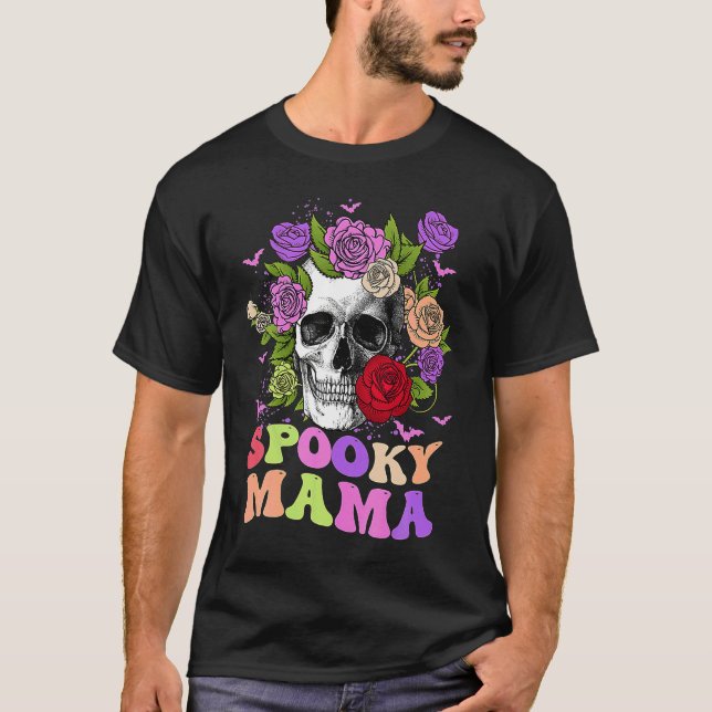 Retro Spooky Mama Skull Women Flower Mom Skeleton  T-Shirt (Front)