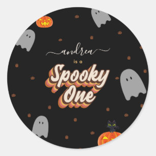 Retro Spooky One 1st Halloween Birthday Party  Classic Round Sticker